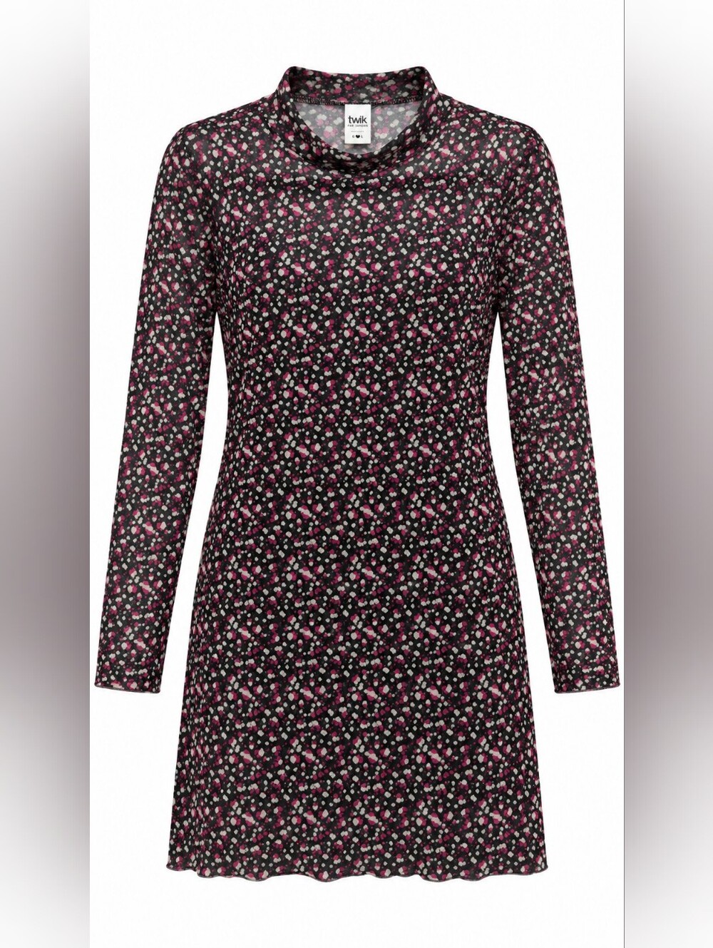 TWIK Black Floral Long-Sleeve A-Line Dress- Sheer